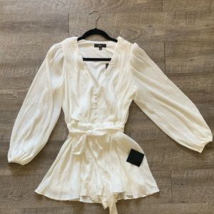 Lulus Cute Aesthetic Ivory Plisse Balloon Sleeve Romper